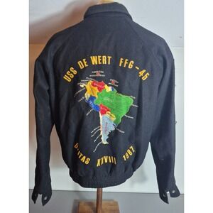 VTG 1980s US Navy Cruise Jacket Wool Blend USS DE WERT FFG-45 Patches M Medium
